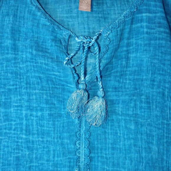 Chicos Women's S Aqua Blue Split Sleeve Versatile Vibrant Vintage Fairycore Top - Picture 5 of 11